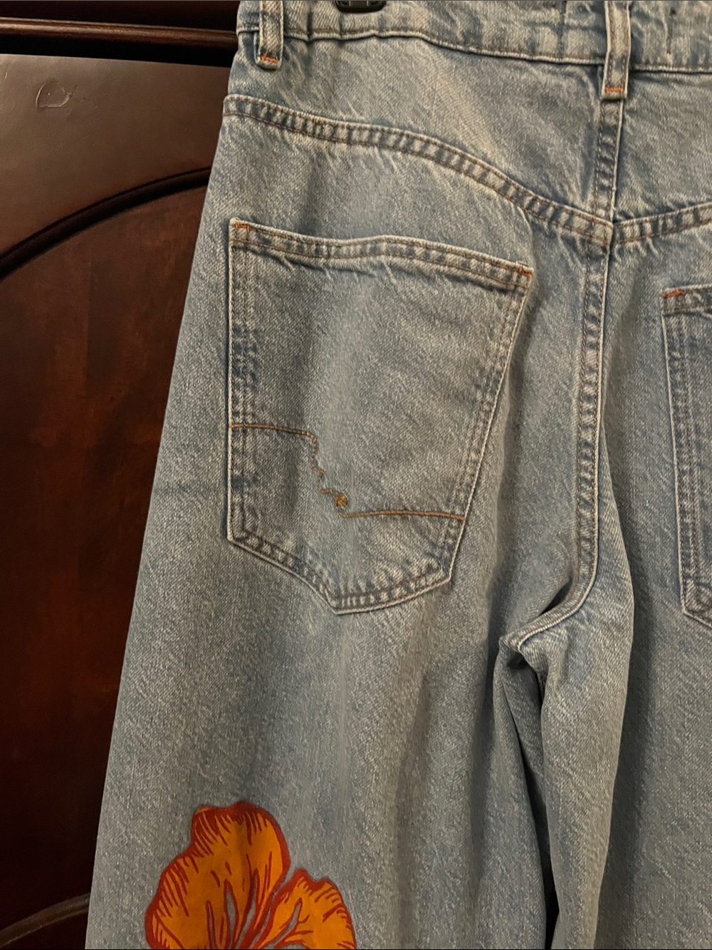 We The Free Light Blue High-Rise Denim Jeans with Orange Stitch Accents - Picture 5 of 9